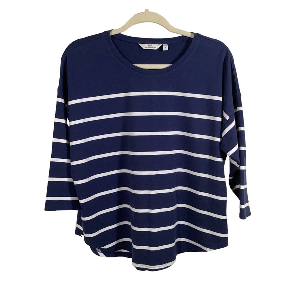 Vineyard Vines Women’s 3/4 Sleeve Scoop Neck Tee Blue With White Stripes Size S